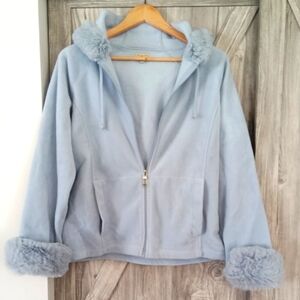 Baby Blue Fleece Hooded Zip Jacket Top M/L